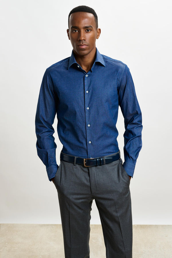 Chemise Décontractée à Manches Longues En Denim Rinse