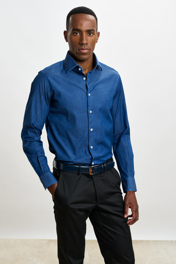 Lässiges Langarmhemd Aus Stone-Denim