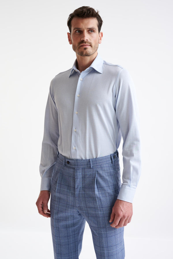 Chemise Décontractée En Piqué De Coton Bleu Acier Clair