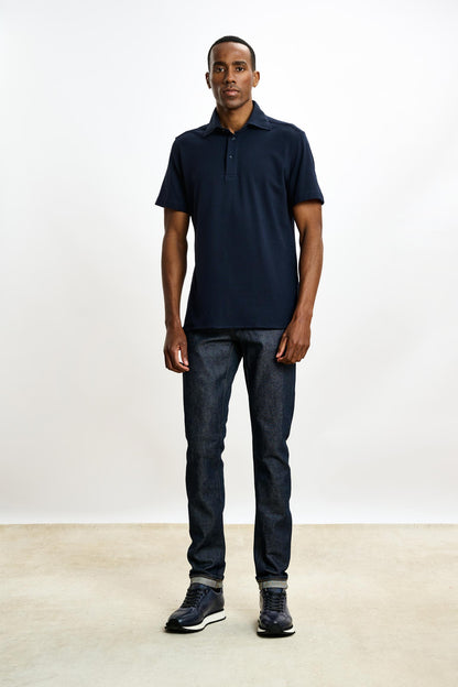 Cotton Piquet Polo Shirt Navy - View 1