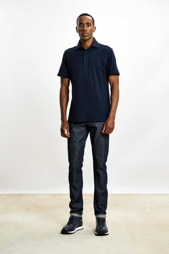 Cotton Piquet Polo Shirt Navy - View 1