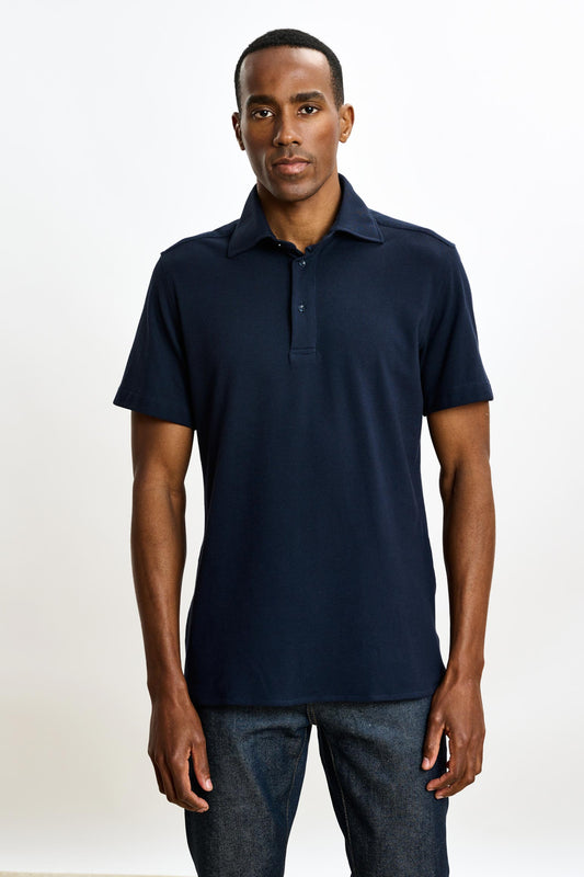 Cotton Piquet Polo Shirt Navy - View 2