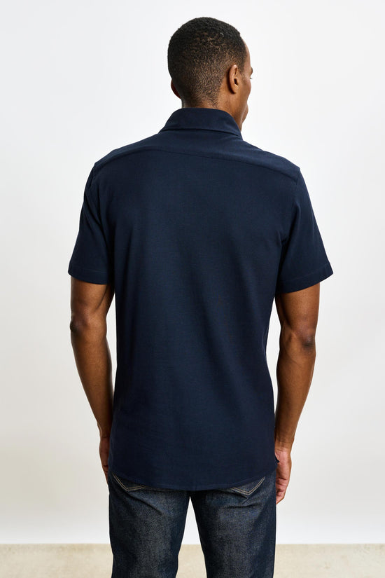 Cotton Piquet Polo Shirt Navy - View 4