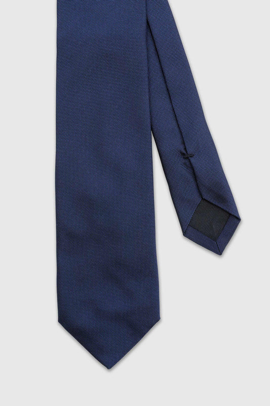 Cravate Tissage Birdseye En Soie Faite Main Bleu Pétrole