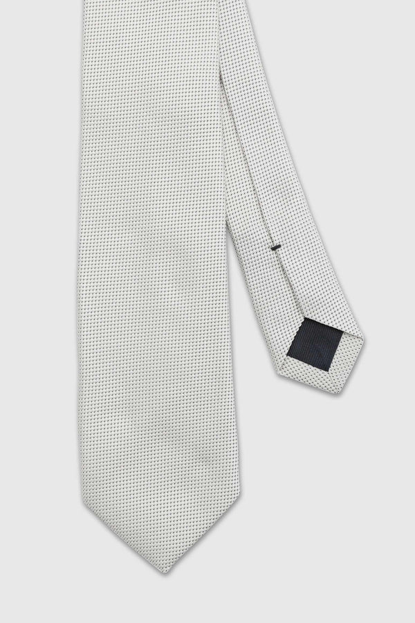 Mittelgraue Handgefertigte Mikro-Jacquard-Krawatte Aus Seide