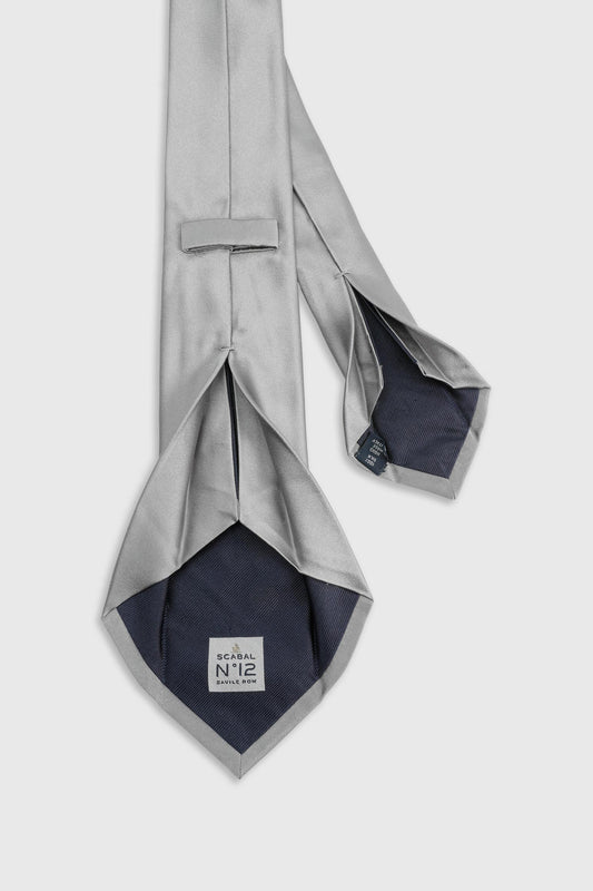 Silk Satin 7 Fold Tie Silver Grey - View 2