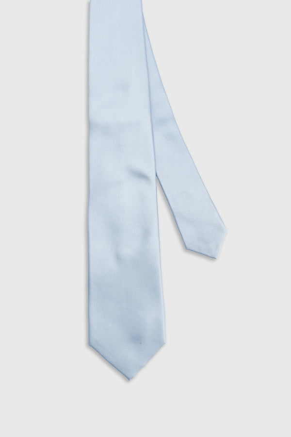 Cravate En Satin De Soie Bleu Pâle à 7 Plis