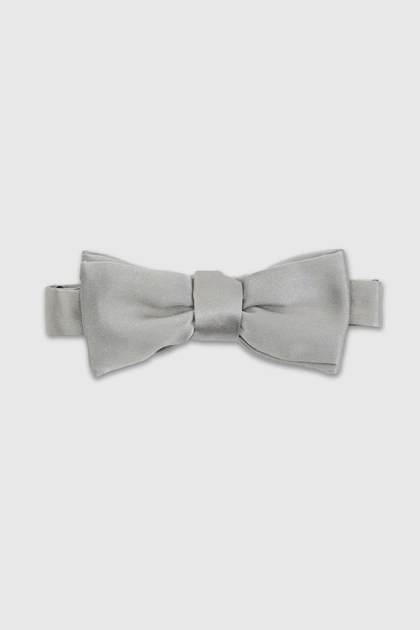 Grey Silk Satin Pre-Tied Small Bow Tie
