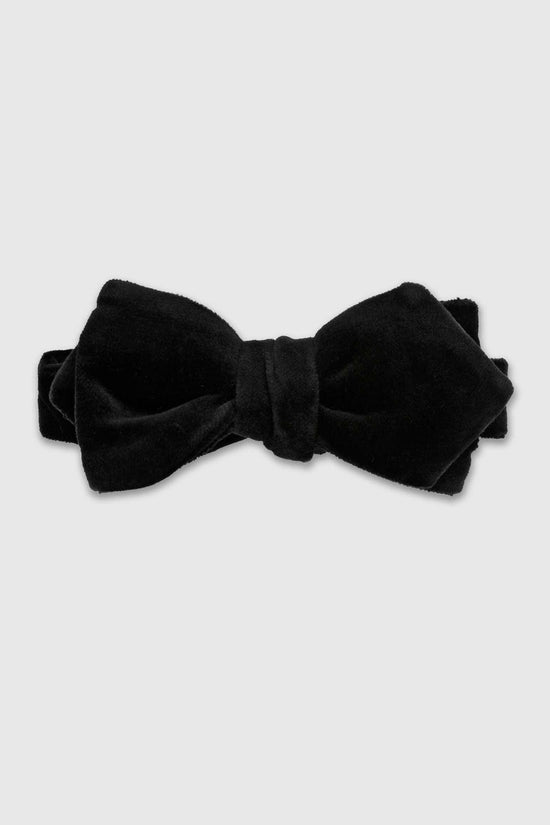 Diamond Point Cotton Velvet Bow Tie Black