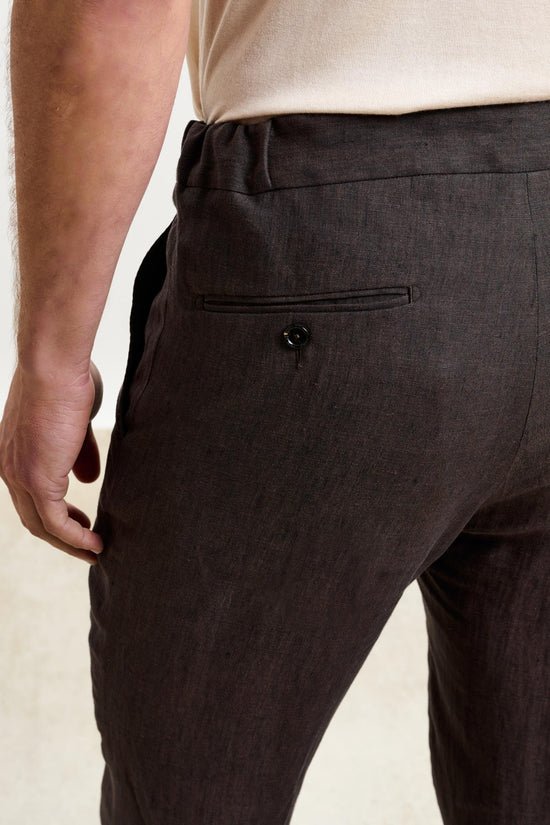 Perth Drawstring Trouser Pure Linen Dark Brown - View 4