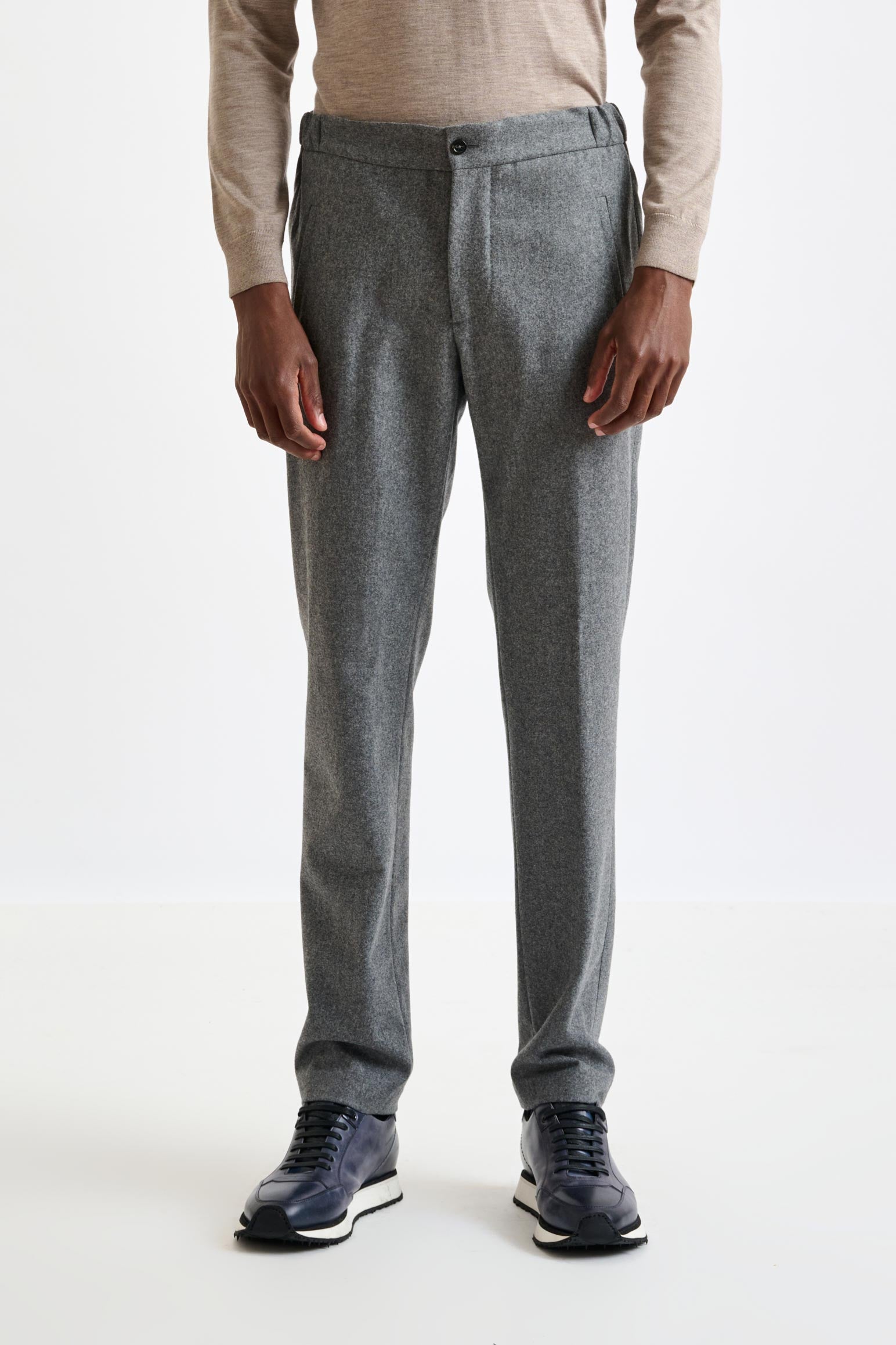 Grey 100% Wool Perth Drawstring Trouser Flannel Saxony - View 1