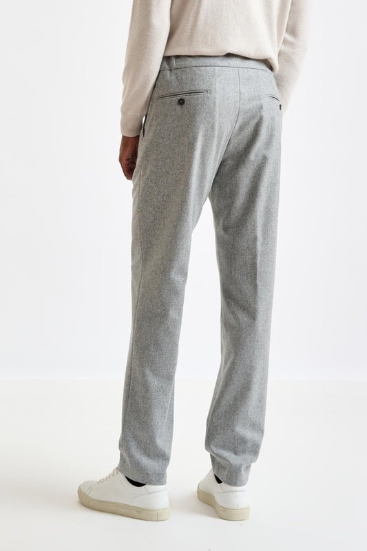 Light Grey 100% Wool Perth Drawstring Trouser Flannel Saxony - View 5