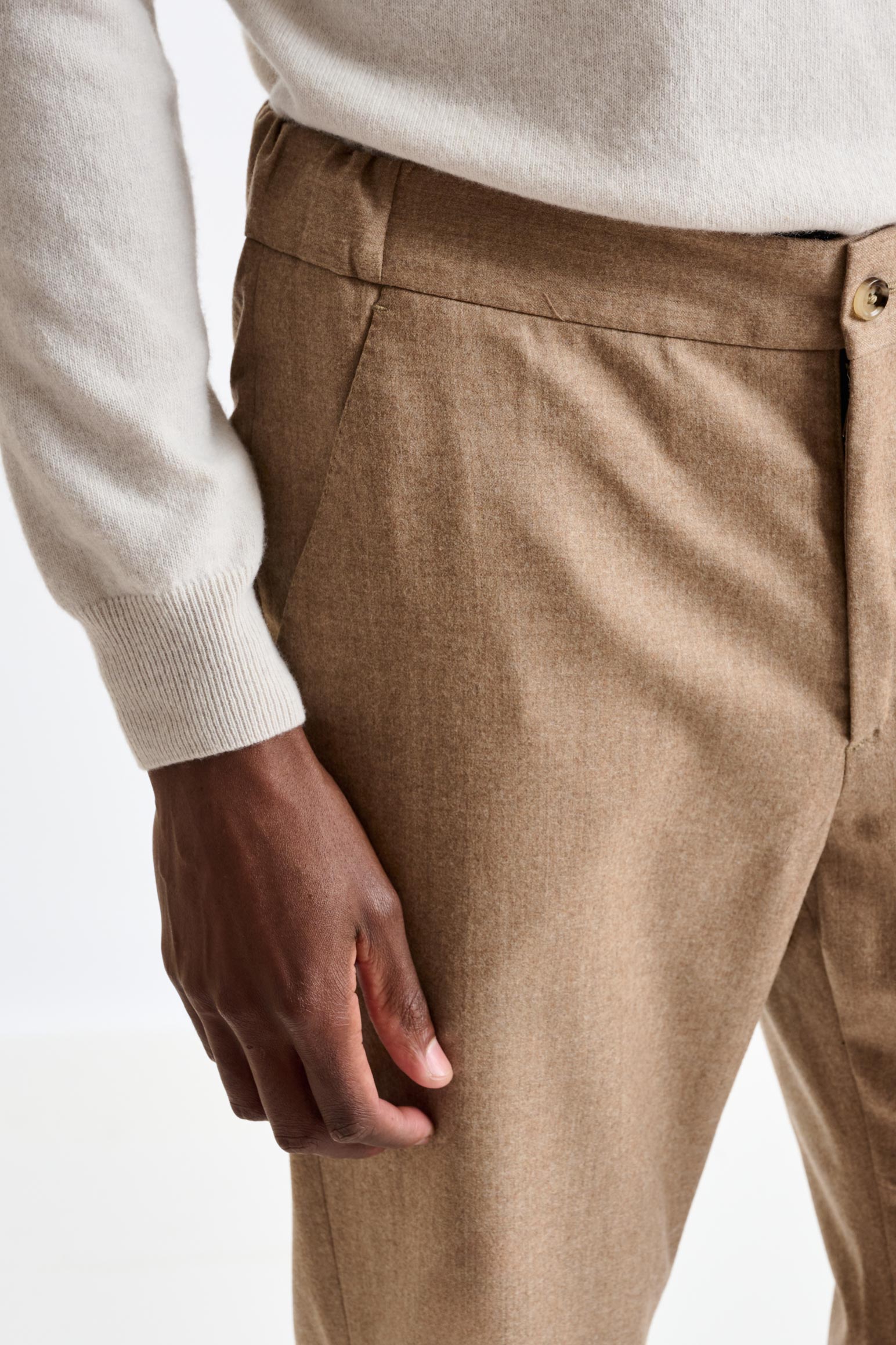 Light Brown 100% Wool Perth Drawstring Trouser Flannel Saxony - View 3