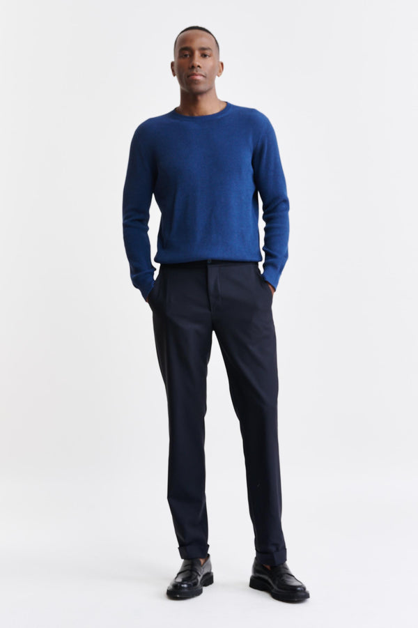 Donkerblauwe 100% Wollen Perth Broek Met Trekkoord Capri