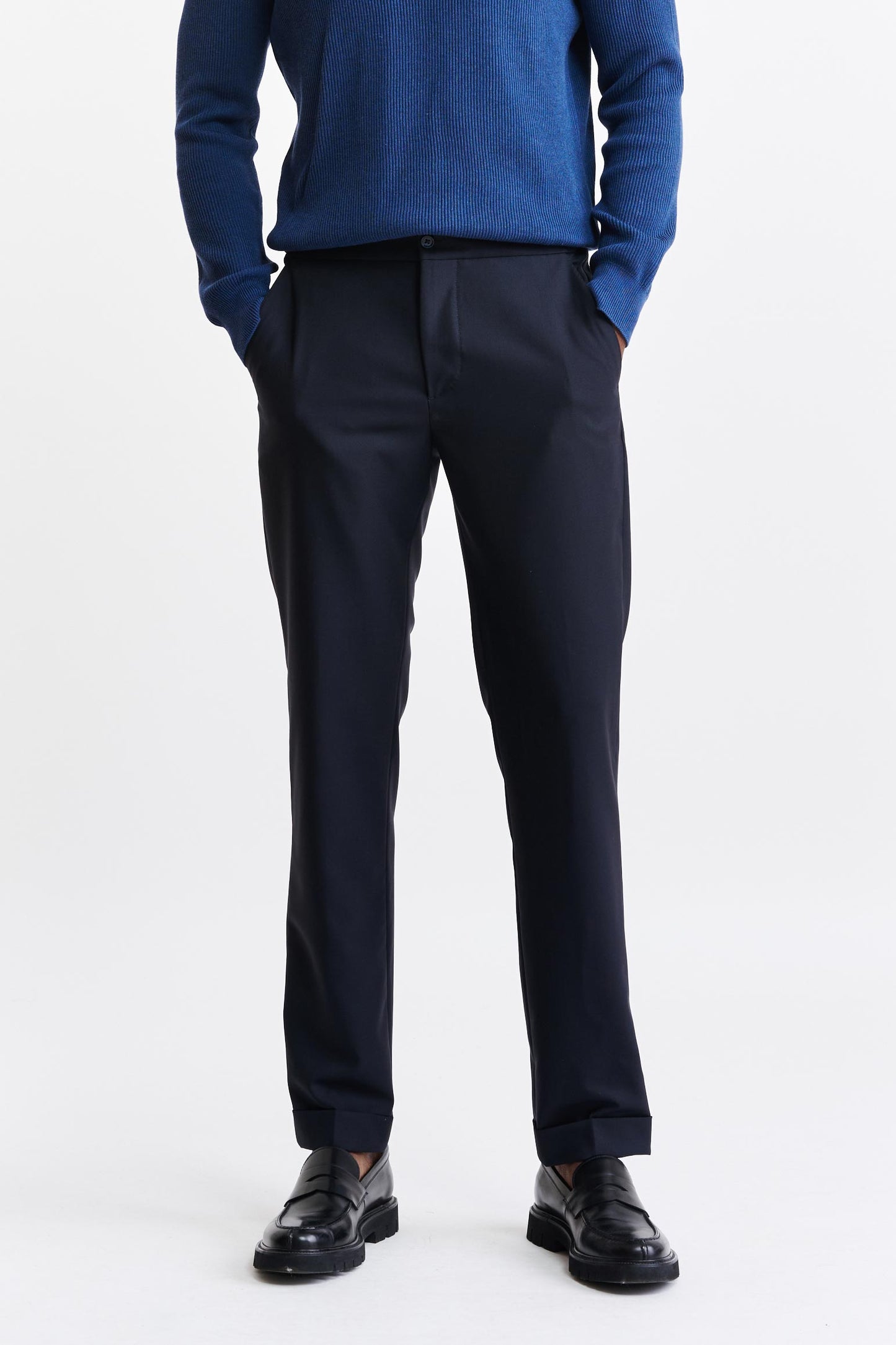 Pantalon Bleu Foncé 100% Laine Perth À Cordon Coulissant Capri