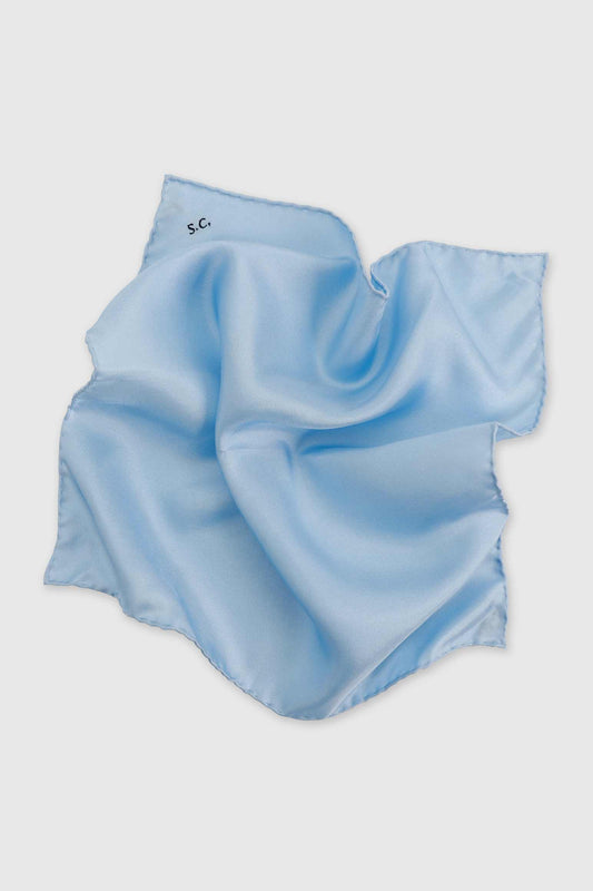 100% Silk Handmade Pocket Square Light Blue - View 1