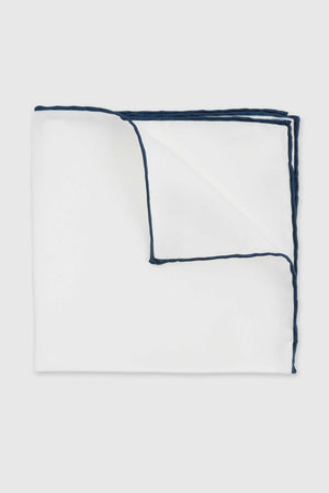 100% Silk Handmade Pocket Square Navy Logo - View 2