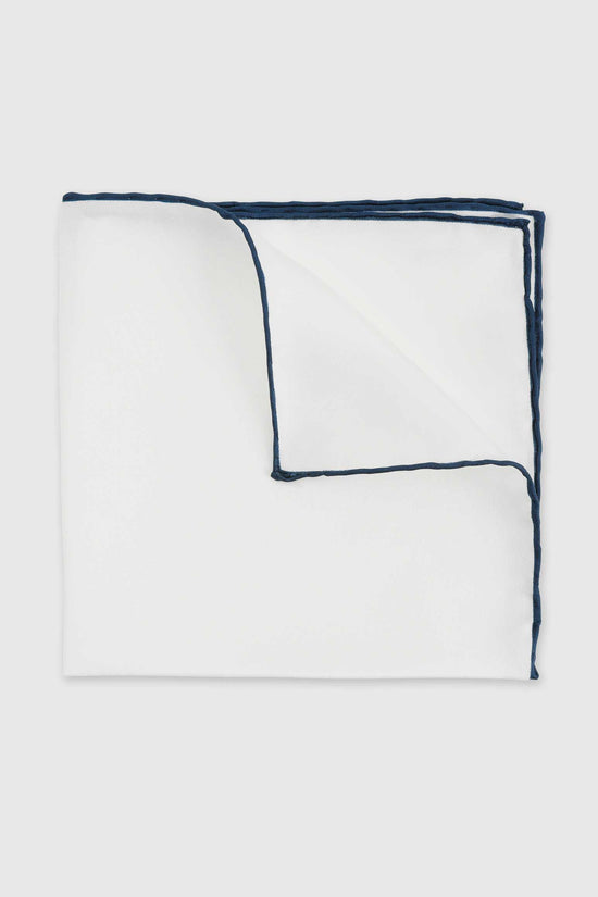100% Silk Handmade Pocket Square Navy Logo - View 2