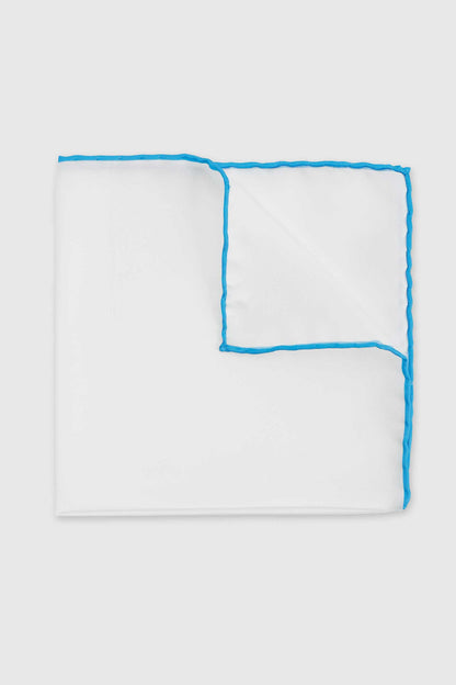 100% Silk Handmade Pocket Square Blue Logo - View 1