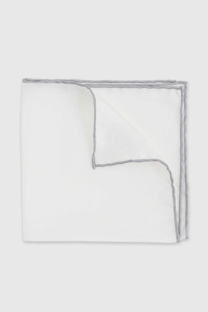 100% Silk Handmade Pocket Square Silver Grey Logo - View 1