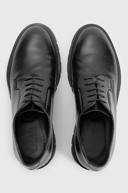 Black Glazed Calfskin Derby R Shoes - Image 1