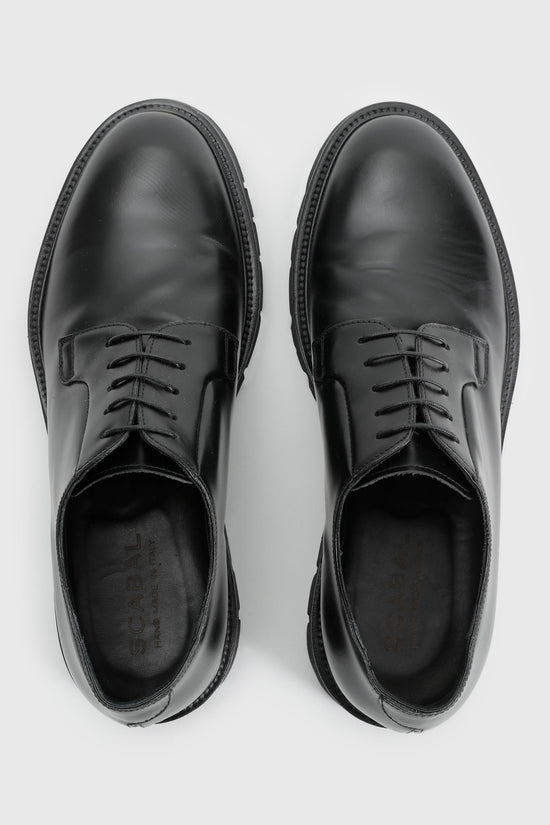 Black Glazed Calfskin Derby R Shoes - Image 1