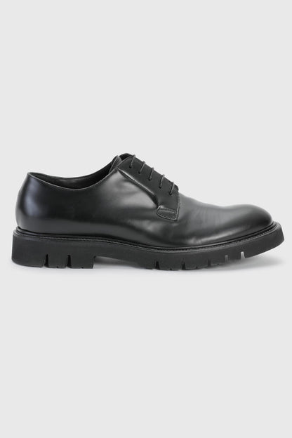 Black Glazed Calfskin Derby R Shoes - Image 3
