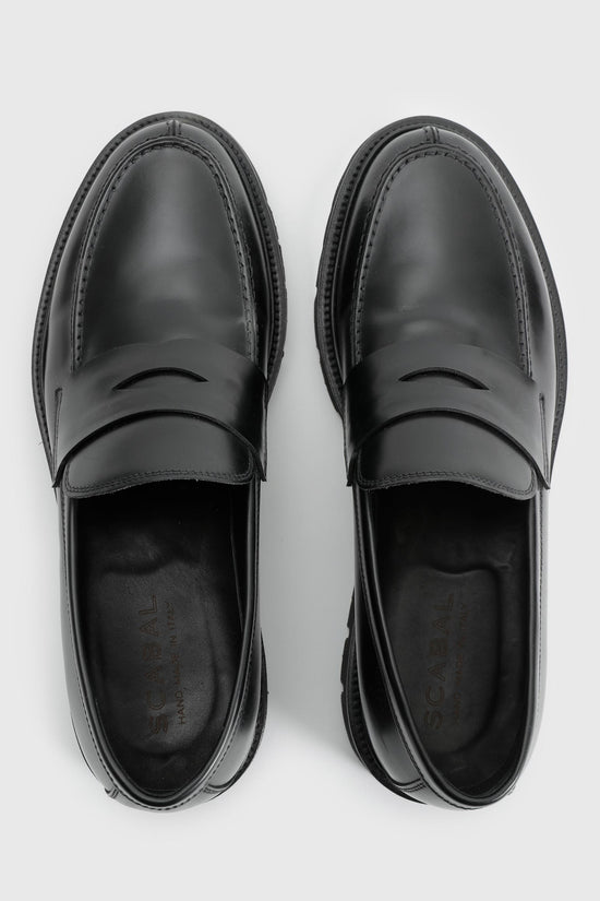 Black Glazed Calfskin Penny Loafer - Image 1