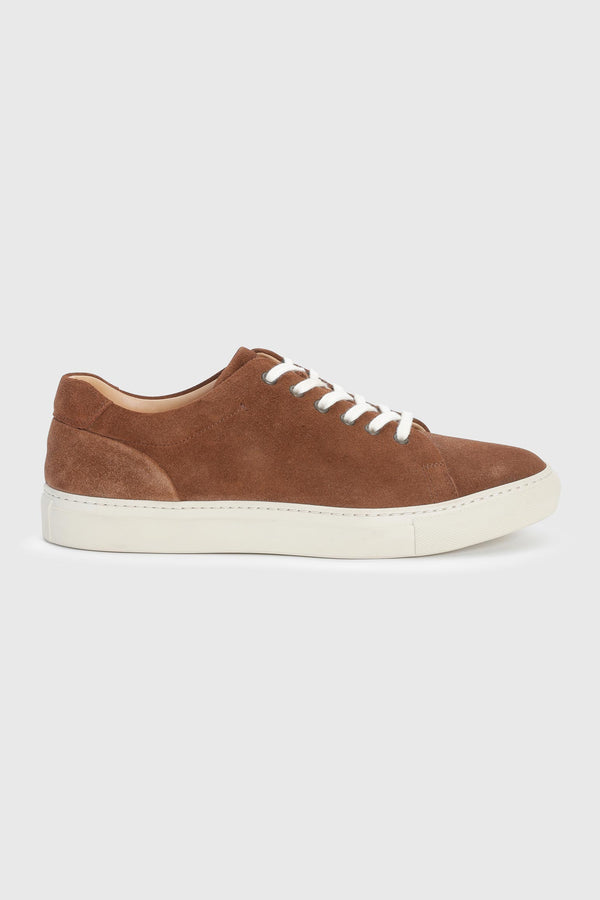 Sneaker Aus Tabakfarbenem Wildleder Und Kalbsleder