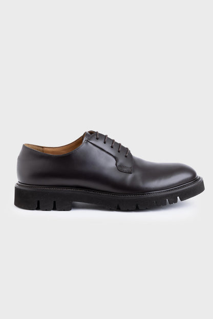 Chaussures Derby R En Cuir De Veau Glacé Brun Foncé 