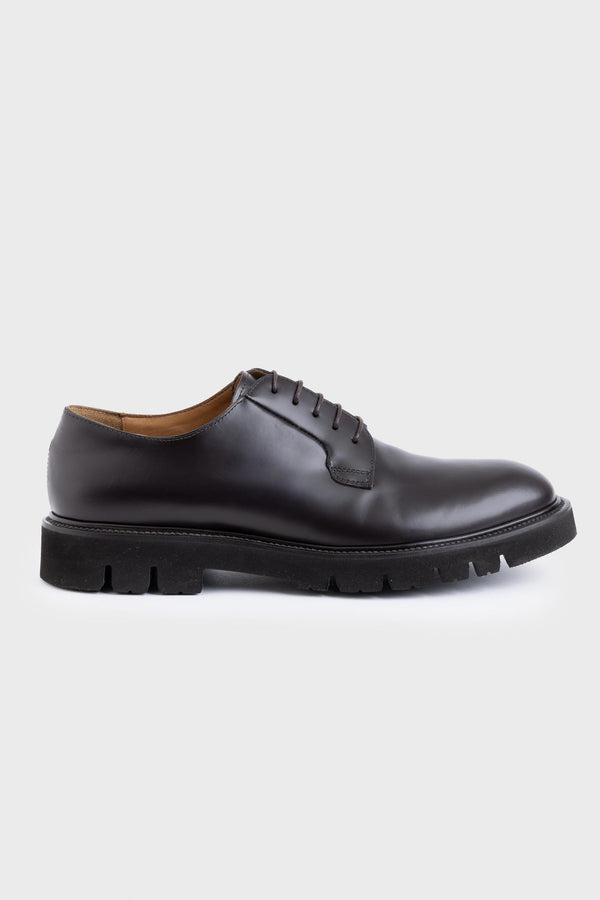 Dunkelbraune Derby-Schuhe aus glänzendem Kalbsleder