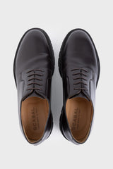 Dunkelbraune Derby-Schuhe aus glänzendem Kalbsleder