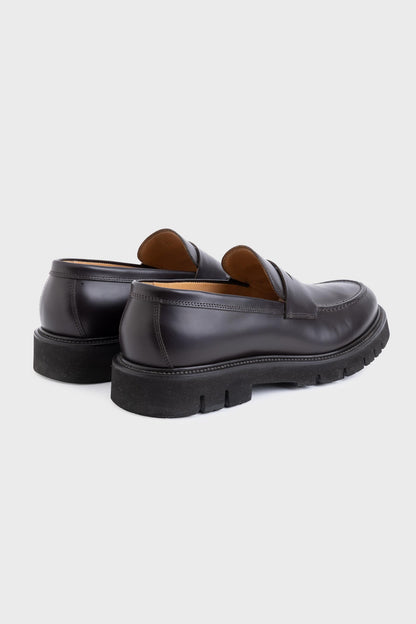 Dunkelbraune Penny Loafer R-Schuhe Aus Glasiertem Kalbsleder