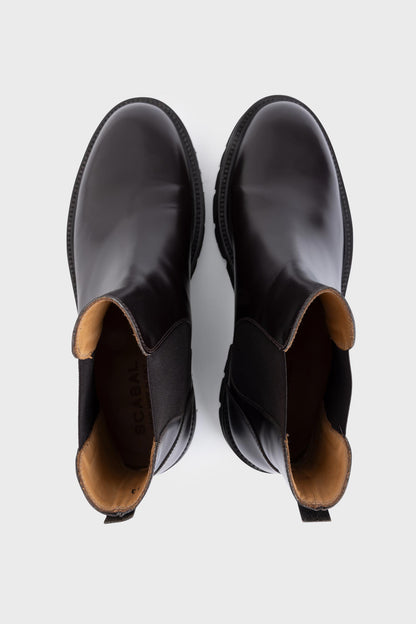 Bottes Chelsea En Cuir De Veau Verni Brun Foncé 