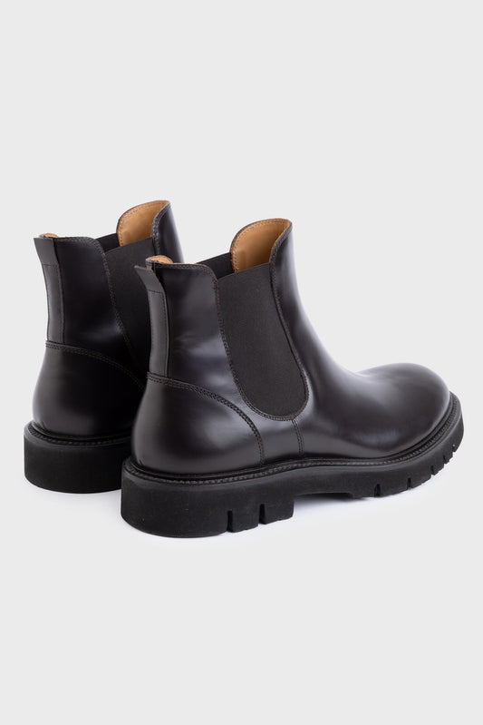 Dunkelbraune Chelsea-Stiefel Aus Glasiertem Kalbsleder