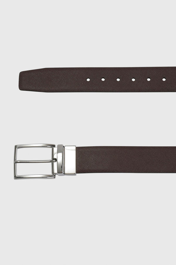 Cinturón Reversible Sidmouth de Piel de Becerro Saffiano Marrón