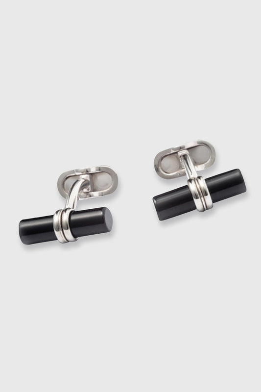 Brass Cylinder Cufflinks with real semi-precious black Onyx Stones
