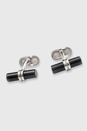 Brass Cylinder Cufflinks with real semi-precious black Onyx Stones - View 1