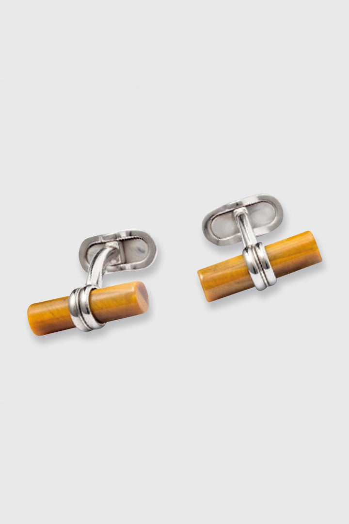 Brass Cylinder Cufflinks with Tiger´s Eye Stones - View 1