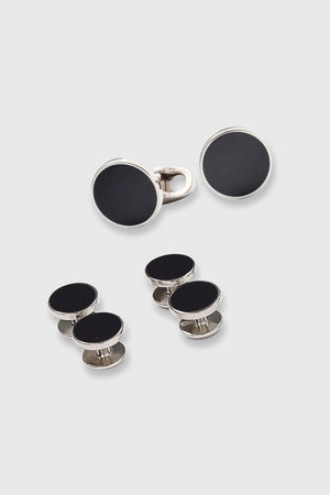 Brass Stud & Cufflink Set Black - View 1