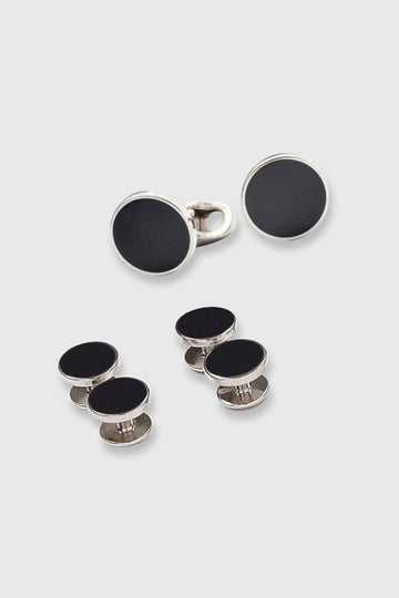 Brass Stud & Cufflink Set Black - View 1
