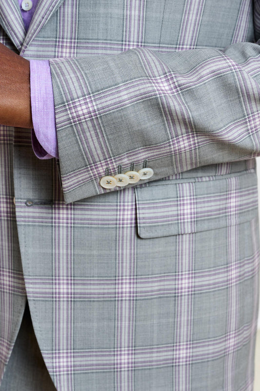 Soho Jacket Mosaic Check Light Grey Lila - View 5