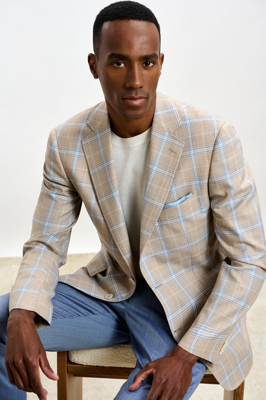 Soho Jacket Mosaic Check Light Beige Blue - View 7