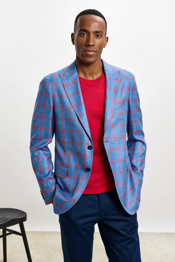 Light Blue & Red Check Kenton Jacket Taormina