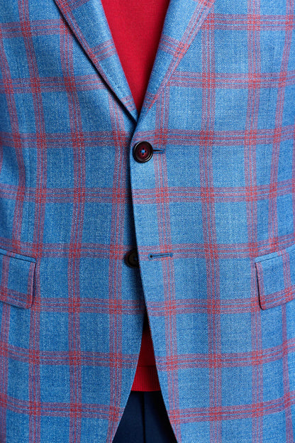 Kenton Jacket Taormina Check Light Blue Red - View 5