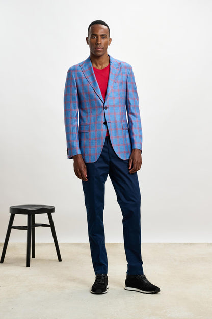 Kenton Jacket Taormina Check Light Blue Red - View 8