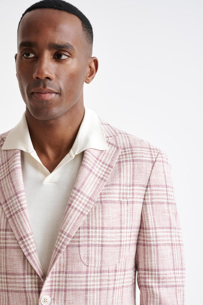 Check Pink Cotton & Linen Kenton Jacket Amalfi Trend - View Three