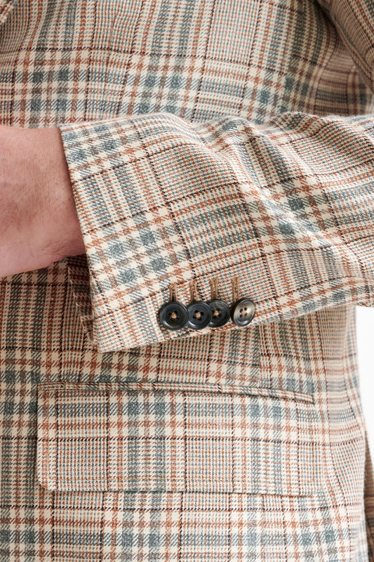 Check Cream Cotton & Silk Kensington Jacket Amalfi Trend - View Four