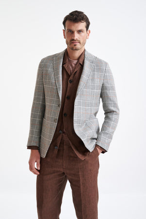 Check Light Grey Wool & Linen Kenton Jacket Amalfi Trend - View One