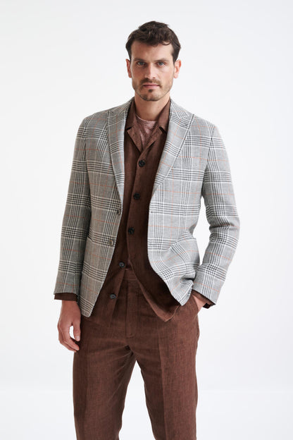 Check Light Grey Wool & Linen Kenton Jacket Amalfi Trend - View One